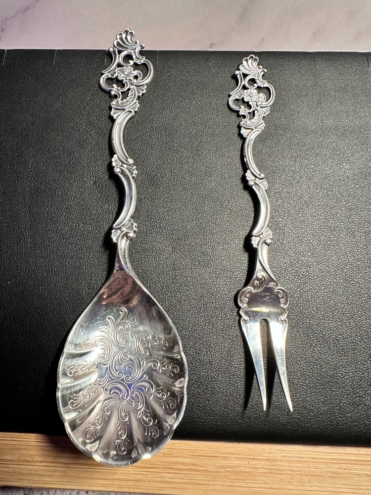 VINTAGE TH. MARTHINSEN 830 SILVER BERRY SPOON + PICKLE FORK
