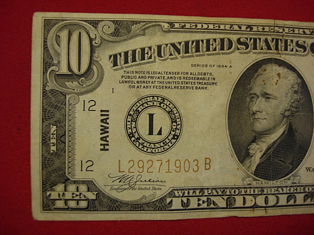 SER. 1934A $10 "HAWAII" NOTE - UNUSUAL & TOUGHER NOTE TO FIND