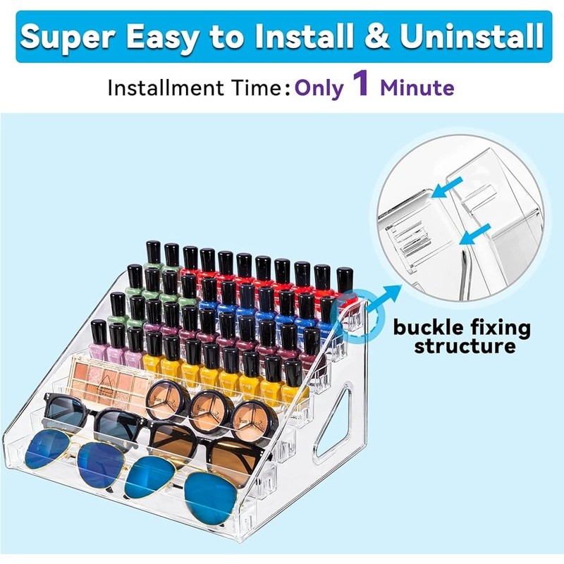 7 Tier Nail Polish Organizer Clear Easy Install Multi Purpose Storage Holder New