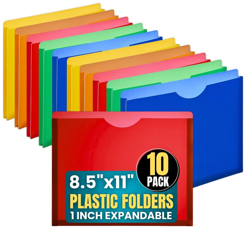 File Folders, Plastic, Assorted Colors, Letter Size, Expandable, 20 Multicolor