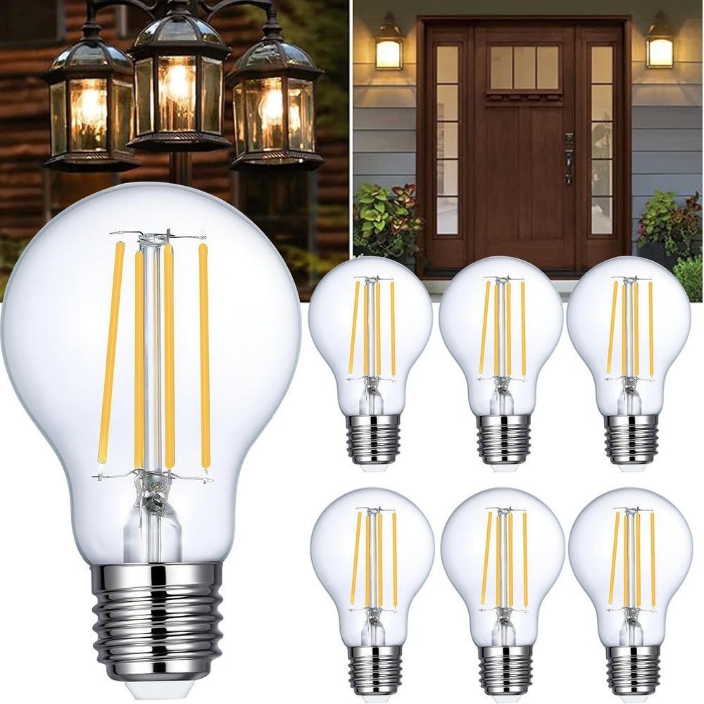 A19 Filament Bulb,Abnerph 6 Pack High output 806LM 8W Dimmable LED E26 Edison...