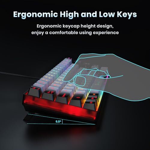 65% Gaming Keyboard, Wired Backlit Mini Keyboard, Ultra-Compact Anti-Ghosting