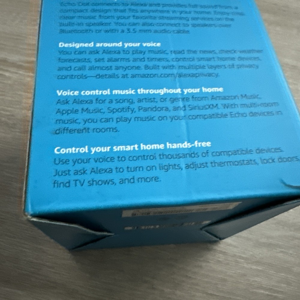 Amazon Echo Dot, Smart Speaker - Charcoal New! Open Box! Never Used!