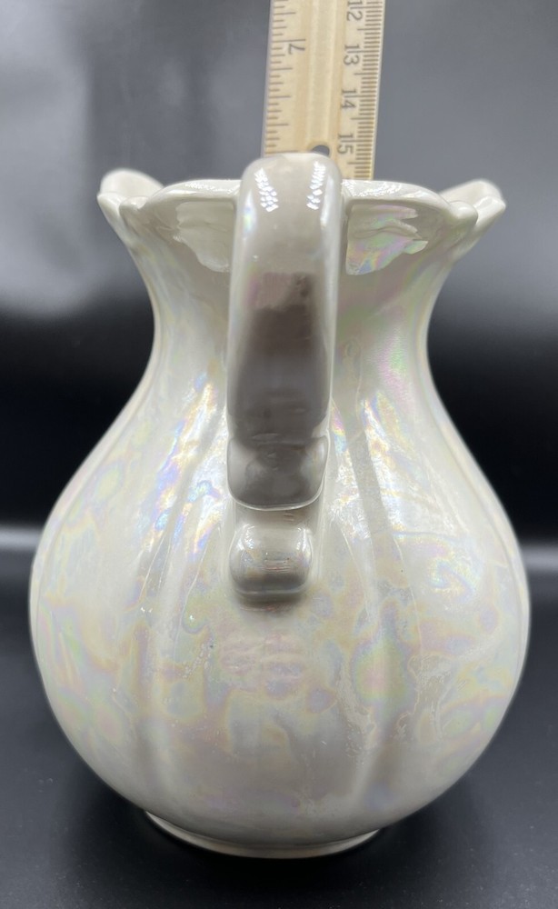 Victorian-style Iridescent ceramic pitcher w/roses