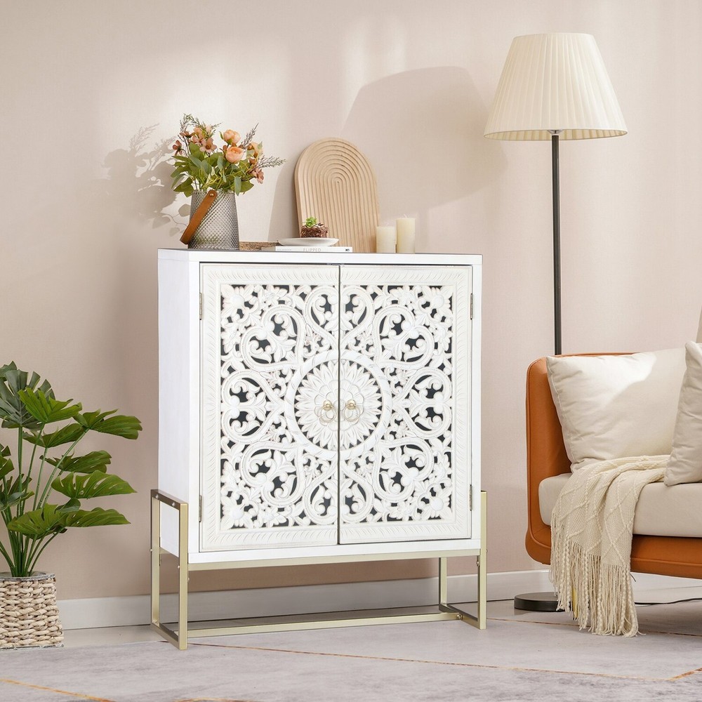 PHI VILLA Decorative Accent Storage Cabinet Sideboard Buffet w/ Metal Legs Solid