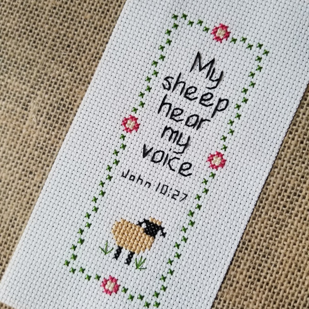 Finished Completed Cross Stitch Sheep Scripture Piece for Bookmark