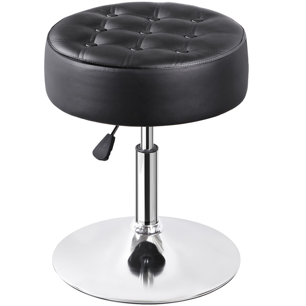 2PCS Adjustable Vanity Stool PU Leather Ottoman Stool for Bedroom w/Base Black