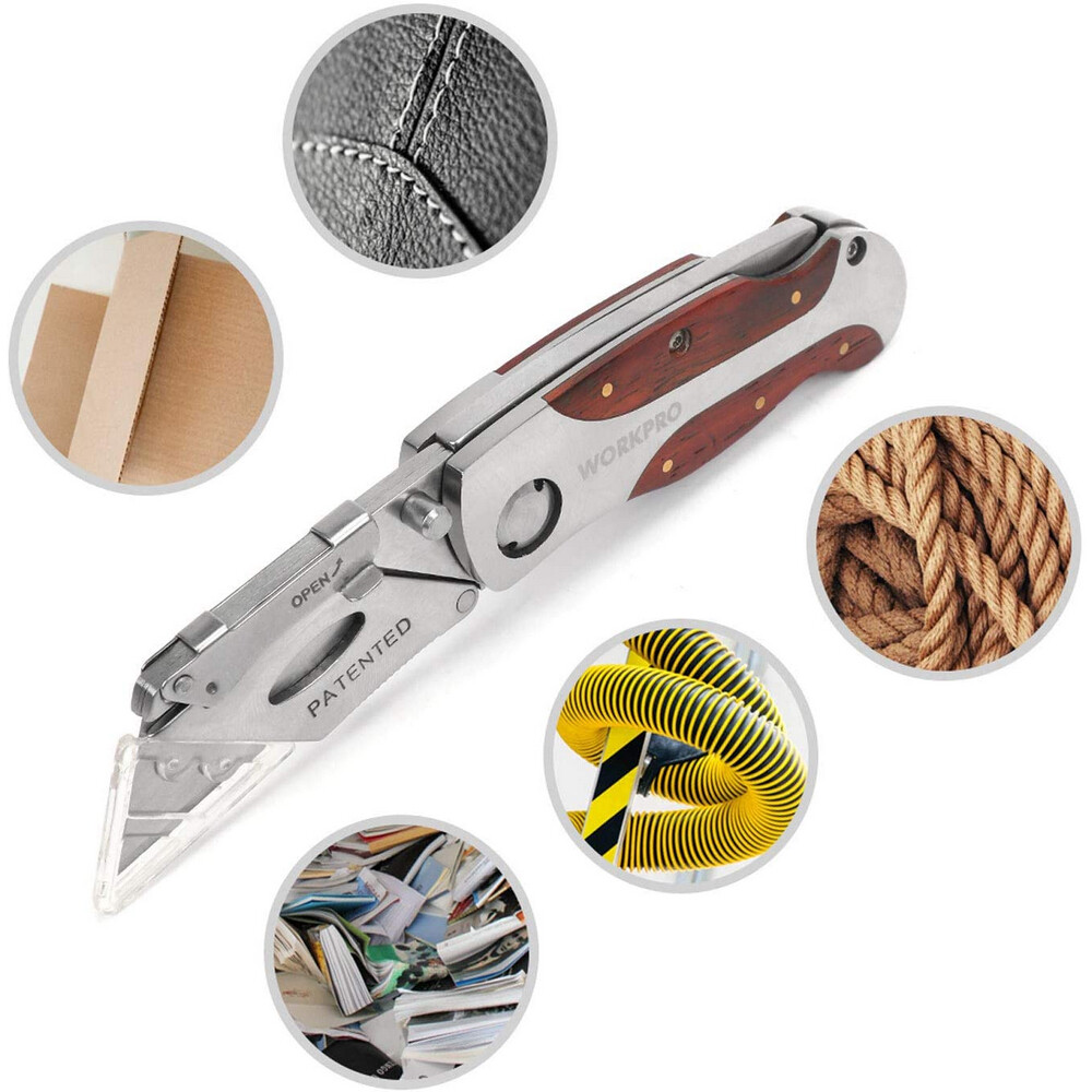 WORKPRO Quick-Change Utility Knife Classical Retro Style Wood Grain Handle Knife