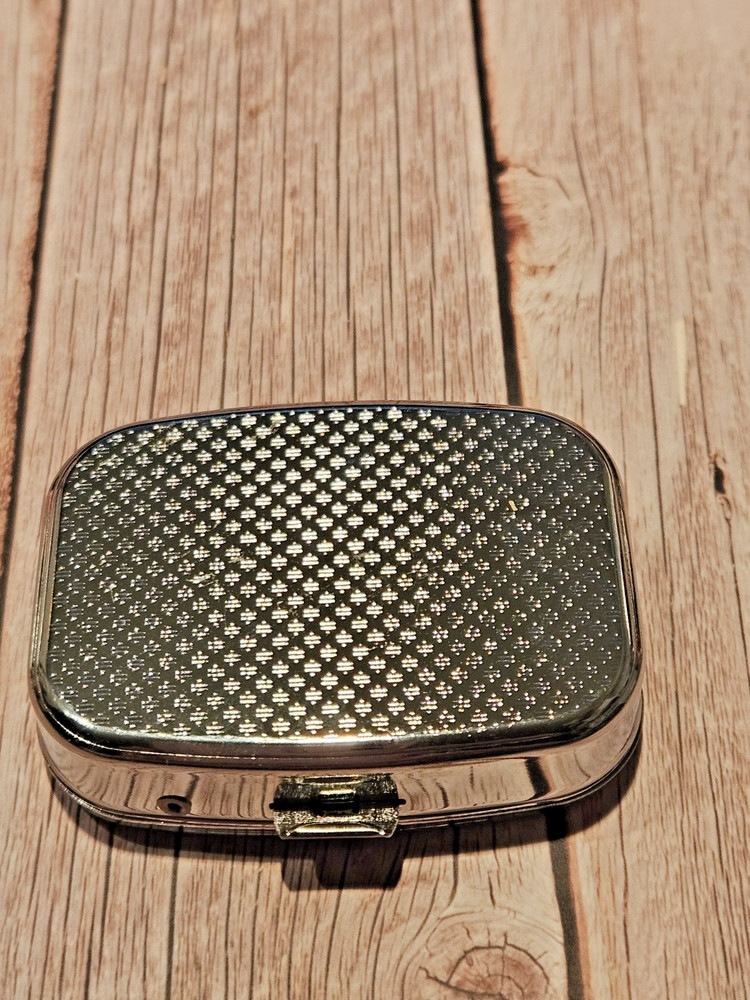 Floral Pill Box 2 Compartment Silver Tone Rectangular New