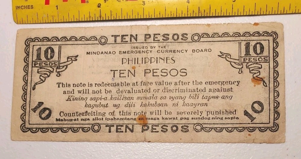 1943 Philippines/ Mindanao 10 Pesos Emergency Note