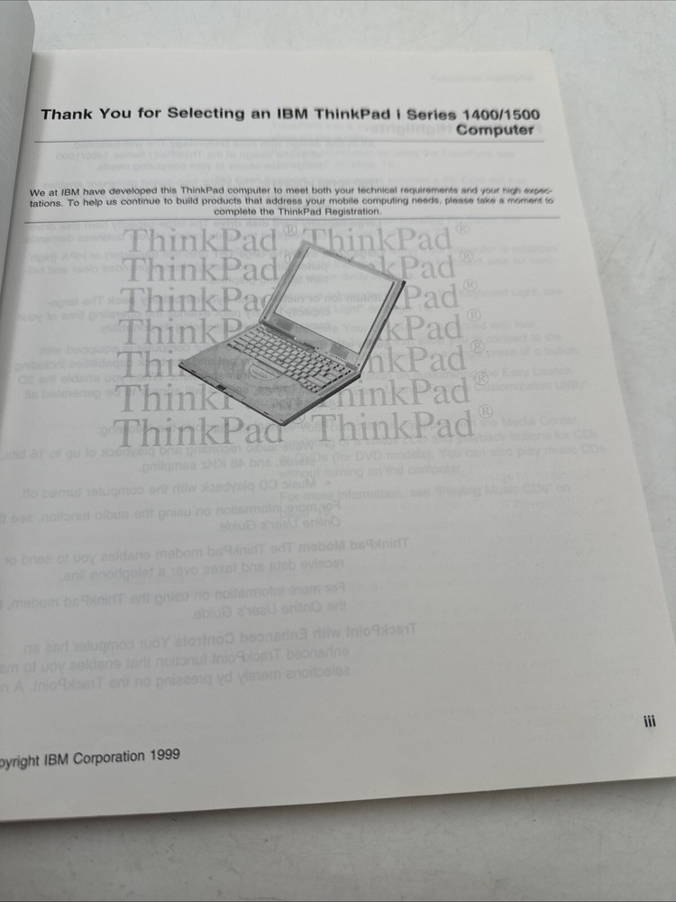 Ibm Thinkpad i Series 1400/1500 User's Reference Manuel 1999 1st Edition