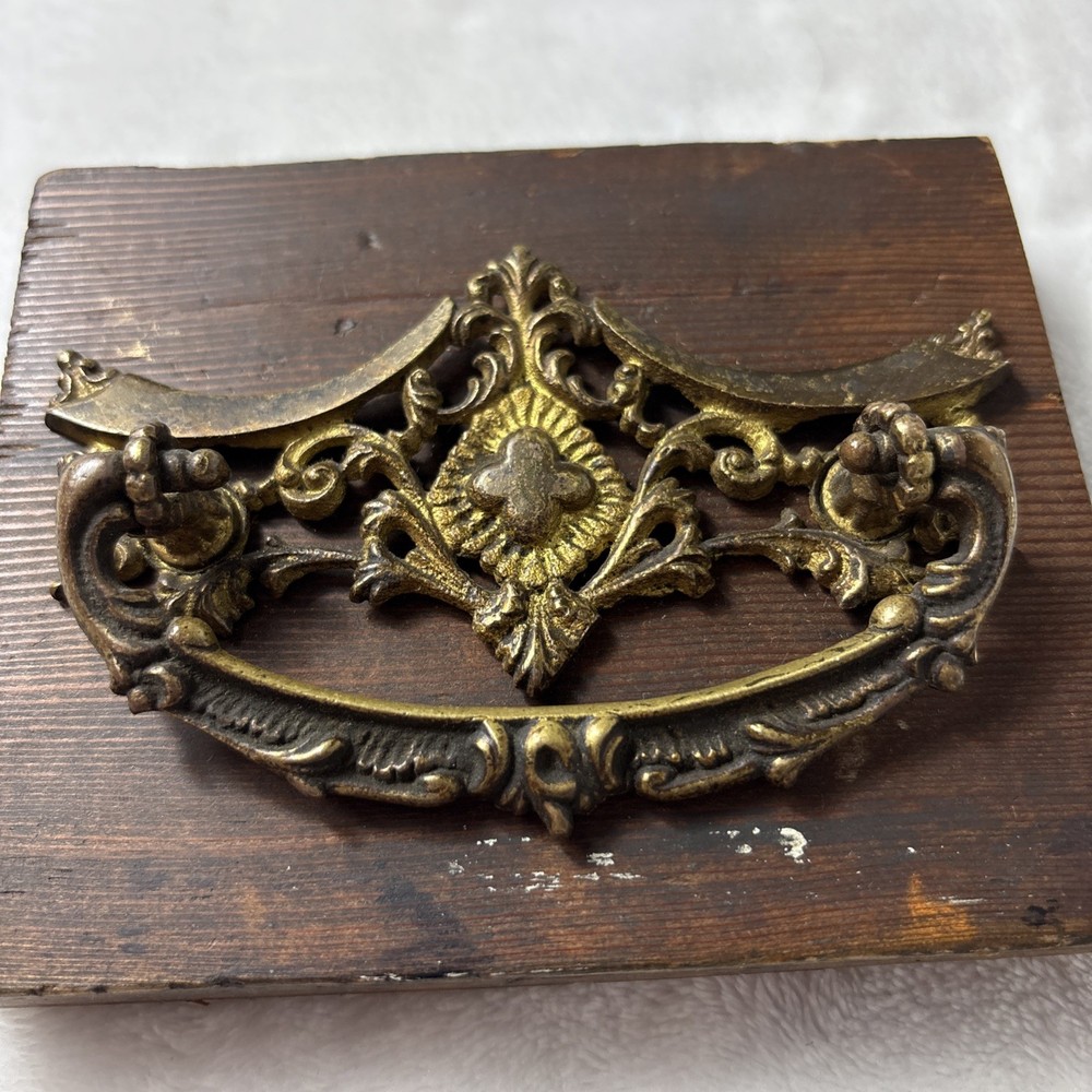 Pair Antique Victorian Ornate Brass Drawer Pulls Handles Rococo Hardware