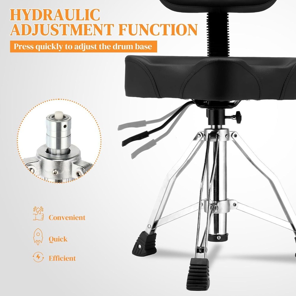 Drum Throne w/Backrest, Oversized Motorcycle Shape Seat Height Adjustable Stool