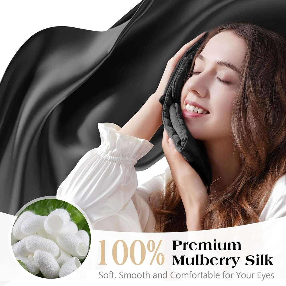 100% Mulberry Silk Sleep Mask, Comfortable Soft for Deep Sleeping, Blackout E...