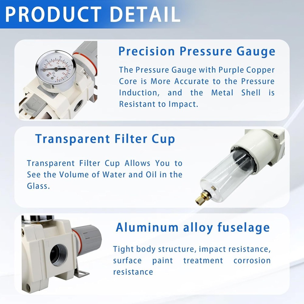 WeiTeng 1" NPT Compressed Air Filter Regulator Combo