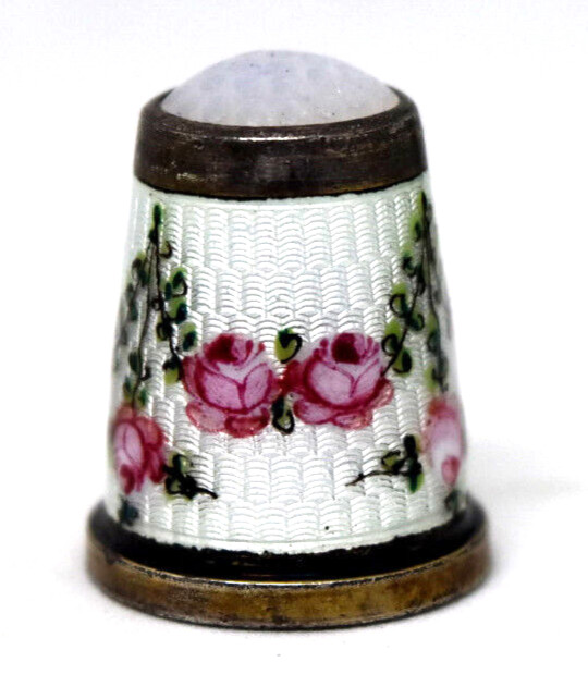 Rare Vintage Norwegian Sterling Silver Enamel Thimble