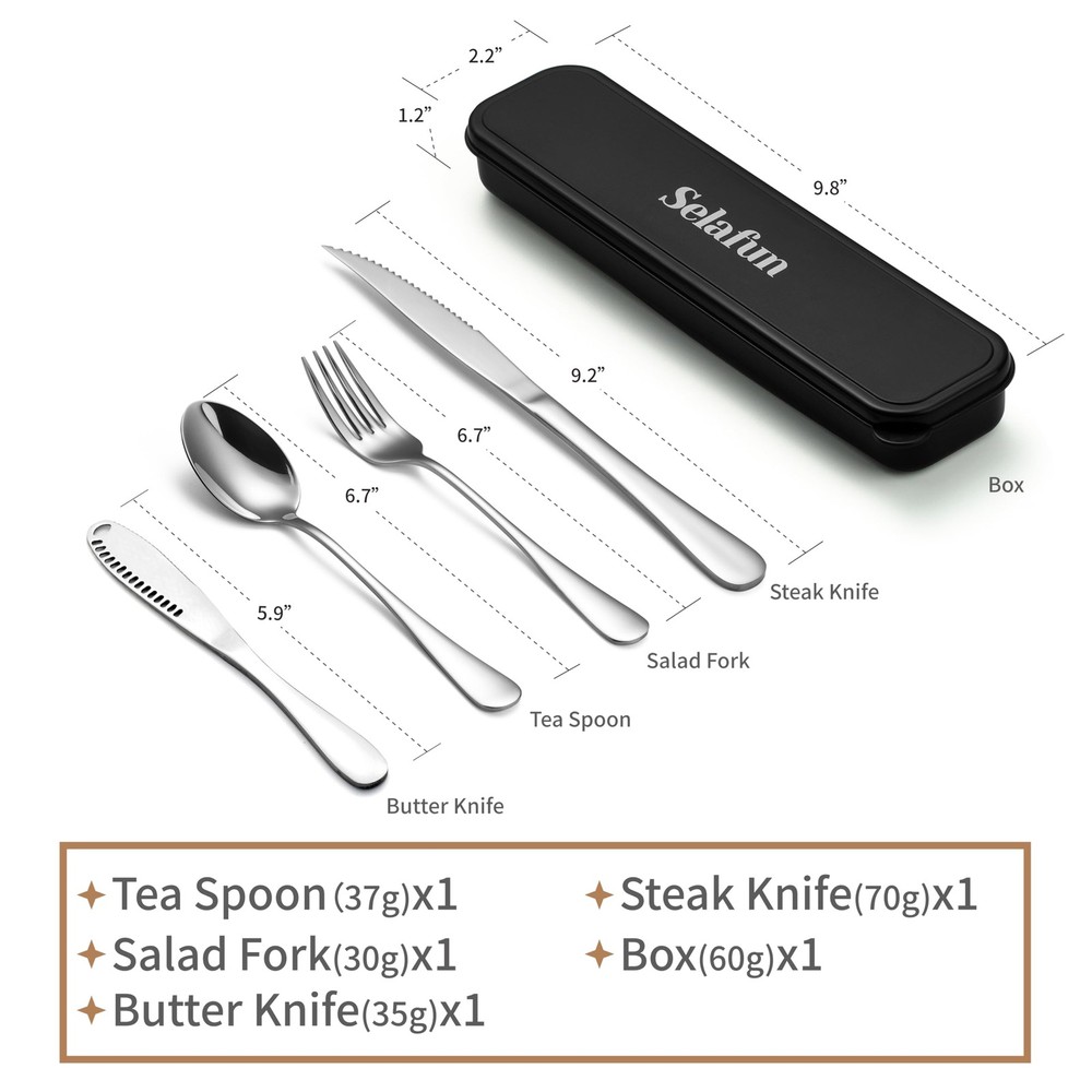 5-pieces Travel Set with Case Portable Silverware Utensils Set for work Stain...
