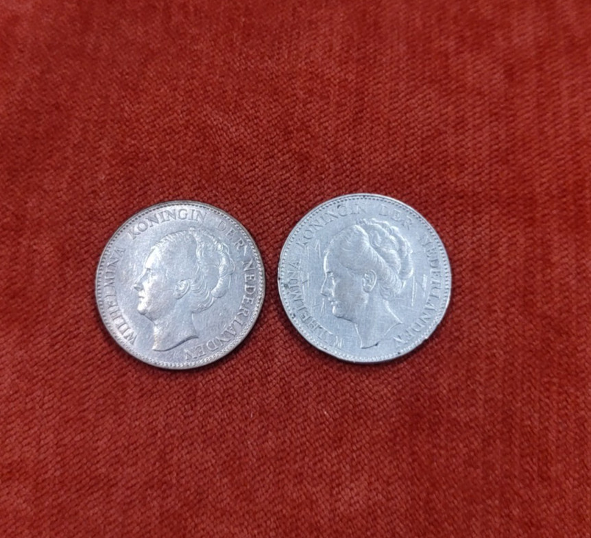(2) Netherlands 1 Gulden 72% Silver Coins 1930 & 1931 Nice Looking