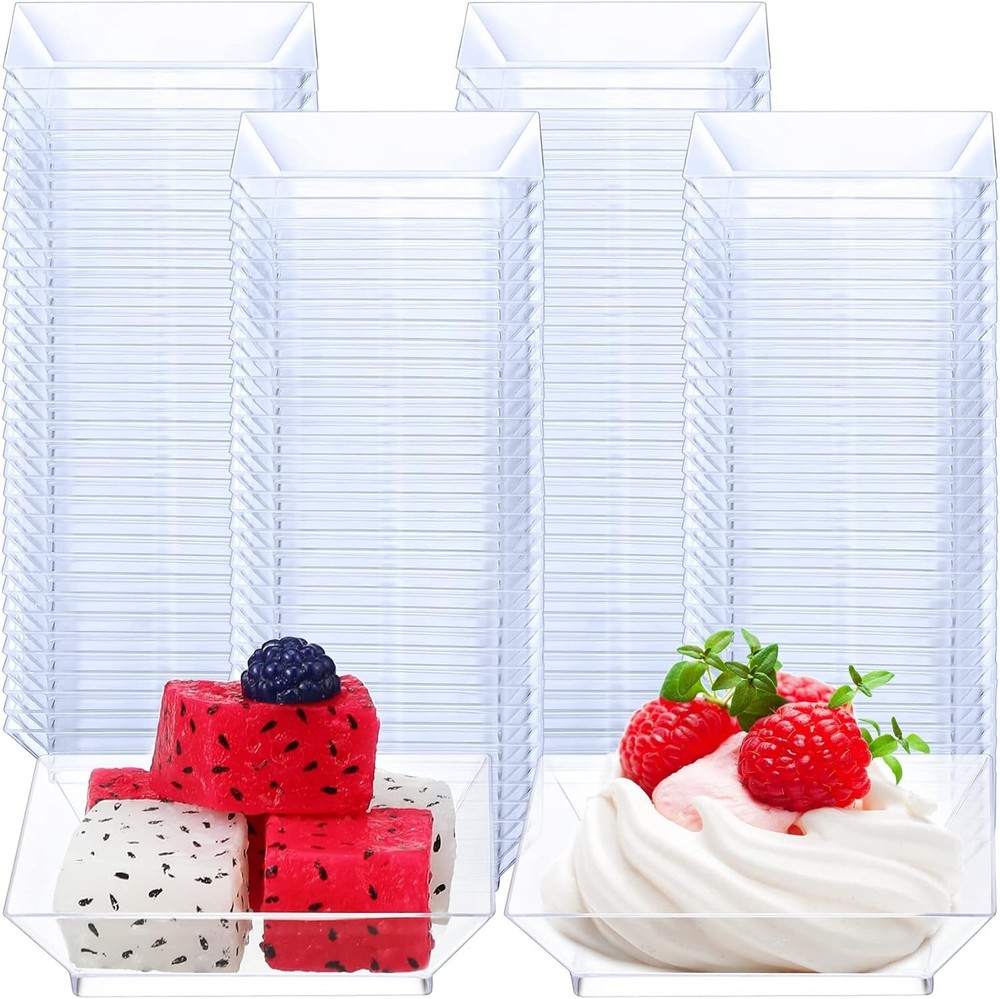 200 Pieces Mini Square Dert Plates Disposable Appetizer Plates Small