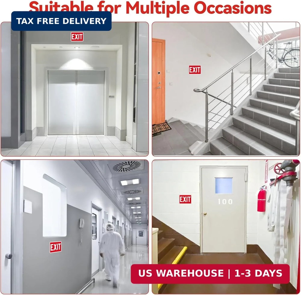 2 Pack Exit Signs, Aluminum Exit Sign with Red Background, Exit Sign for Door...