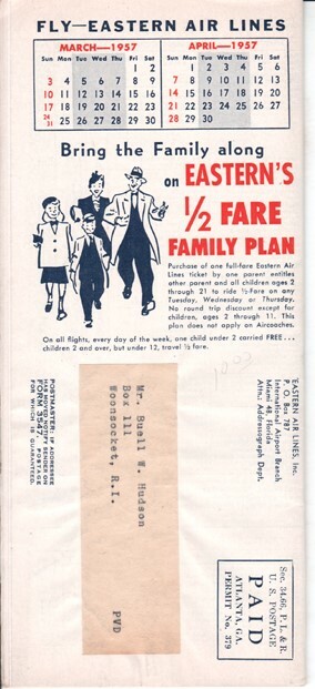 Eastern Air Lines timetable 1957/03/01