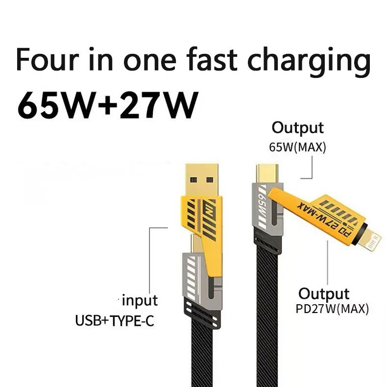 65W 4ft Fast 4-in-1 Multi-Function Charging Cable Compatible with Android&IOS