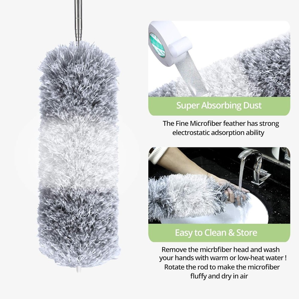 Microfiber Feather Duster Extendable Duster w/ 100 inches Extra Long Pole White