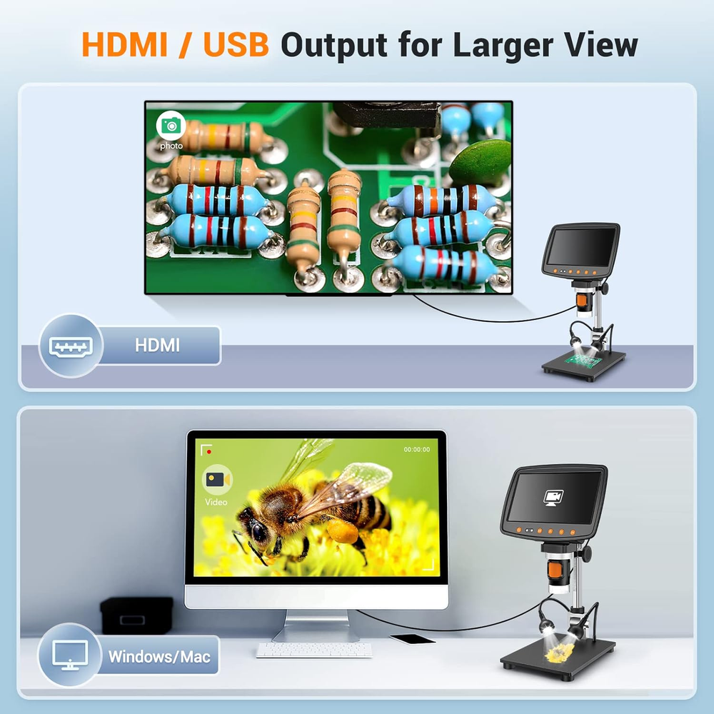 1500X Magnification Soldering Microscope with HDMI, 7" LCD Digital Microscope