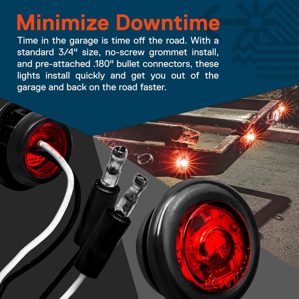 10pc 3/4" Round Red LED Trailer Bullet Clearance Side Marker Light - DOT P2PC