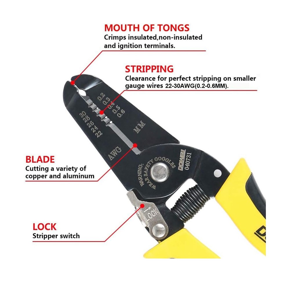 DOWELL 22-30 AWG Wire Stripper Wire Stripping Tool Wire Cutter And Multi-Func...