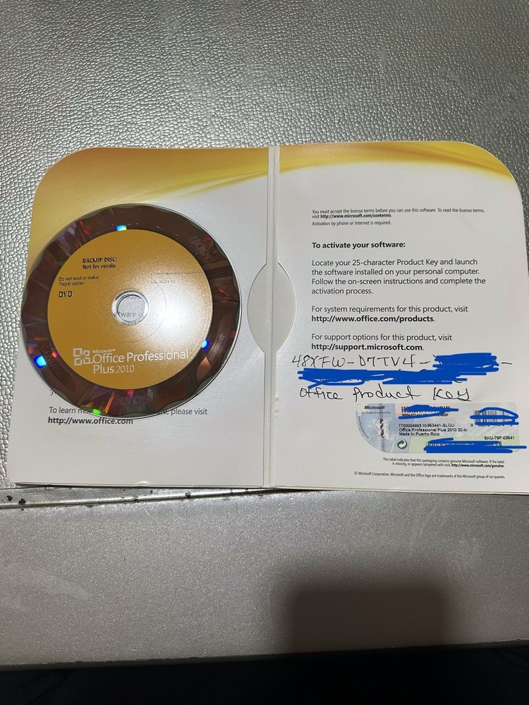 Genuine Microsoft Office 2010 Professional Plus - Physical Backup Disc & COA Key