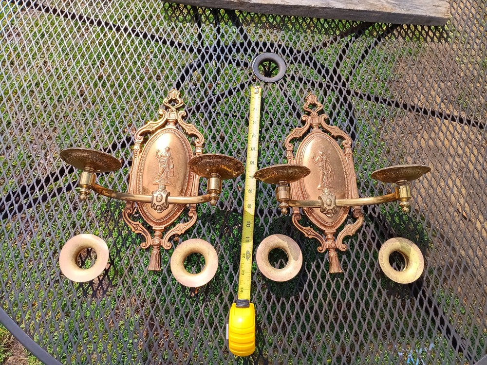 Antique Lion Brand Solid Brass Wall Sconces Pair