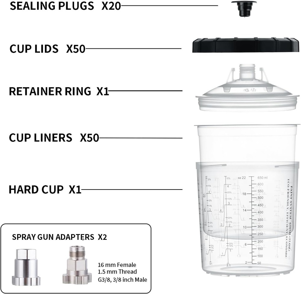 TOOLS Disposable Paint Cups Liners and Lid System, 50 Pack 22 Ounce (650