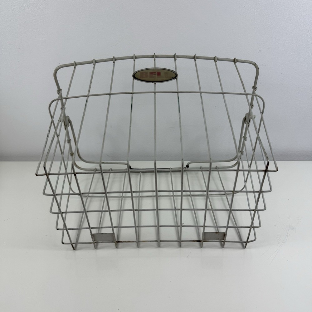 Vintage White Coated Bell Wire Bicycle Basket with Handle