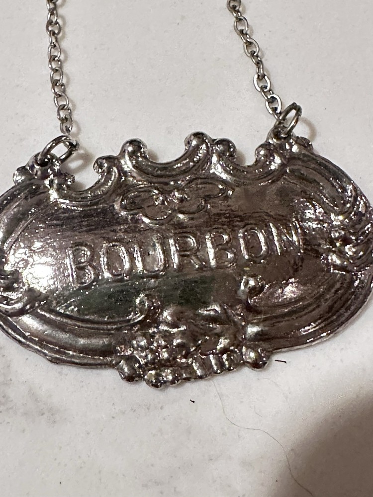Vtg Silver Tone BOURBON Bottle Decanter Tag Chain