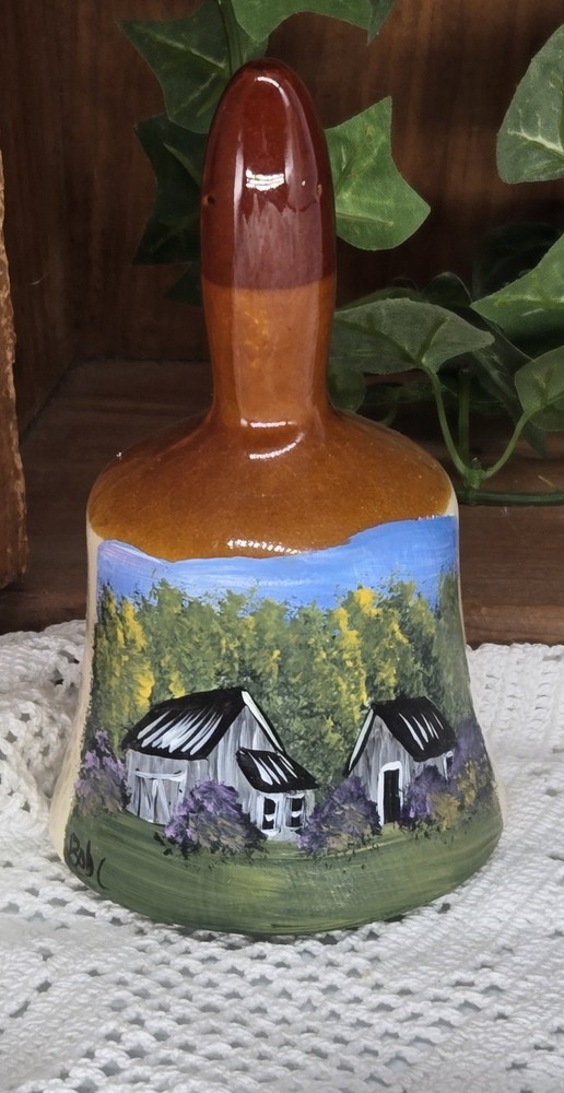 stoneware bell w/ fall barn (25162) hand painted
