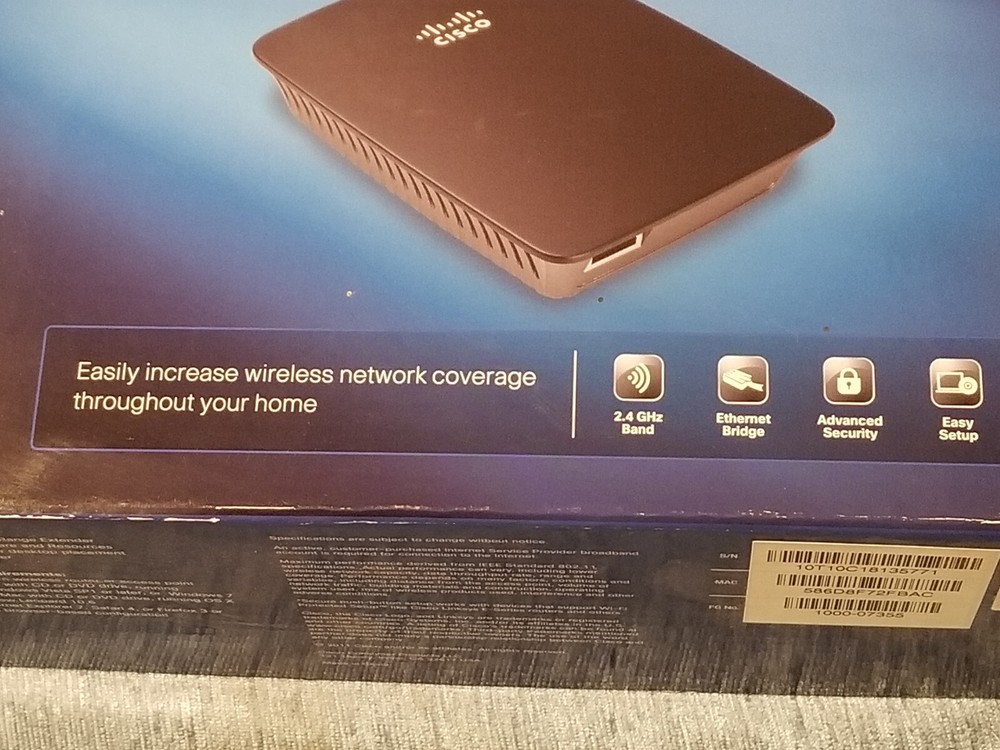 Cisco Linksys Wireless-N Range Extender RE1000 Original Device Box Cables Manual