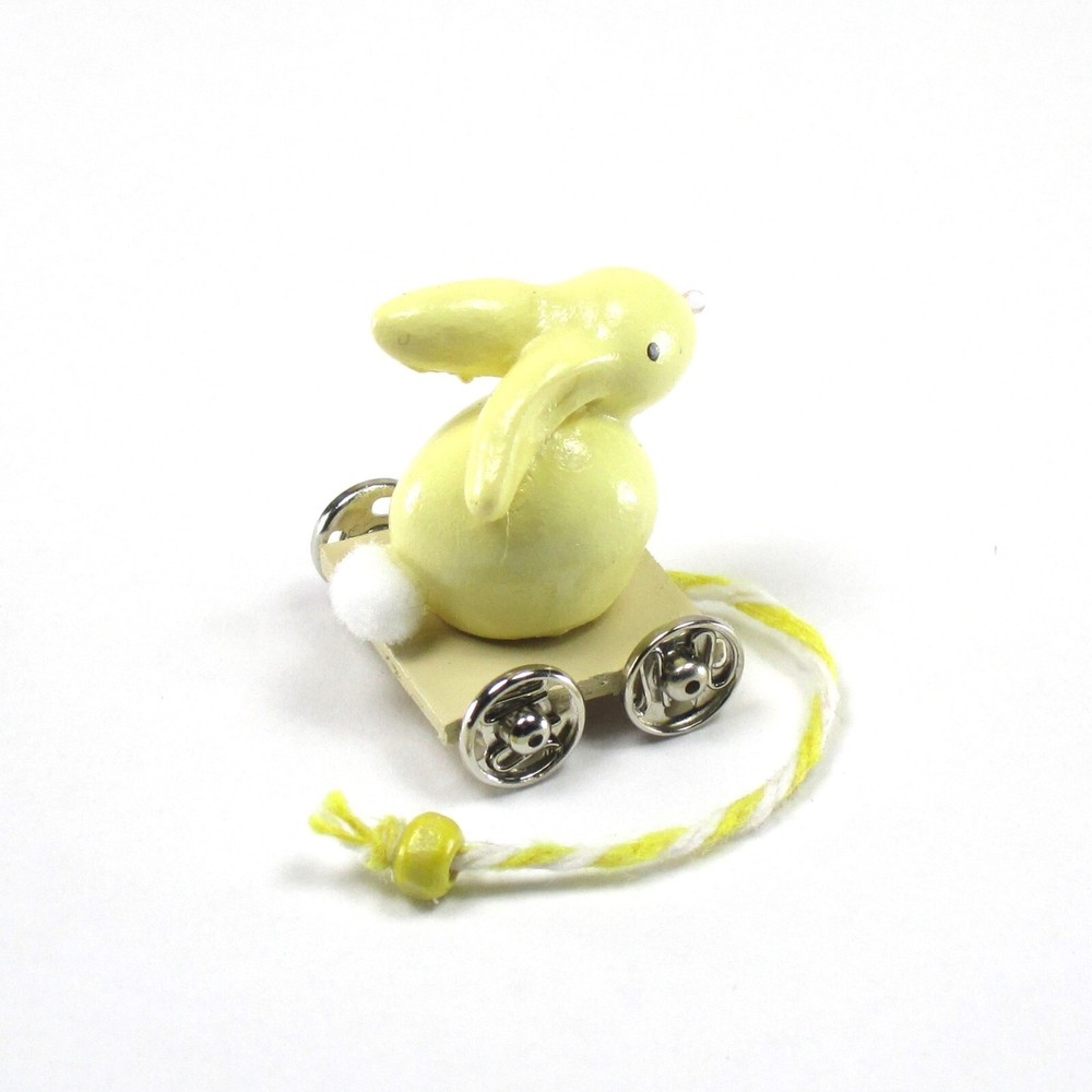 WMH Dollhouse Miniature Easter /Nursery Bunny Pull Toy - Yellow