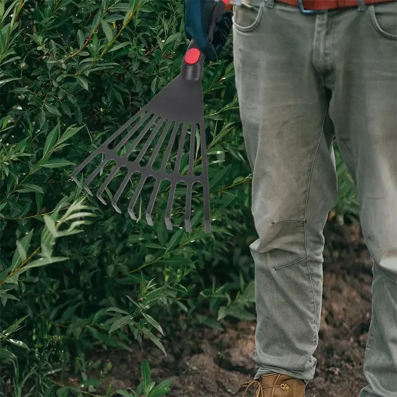 Small Leaf Rake Gardening Tool Plastic Hand Rake with Handle for Lawn Care