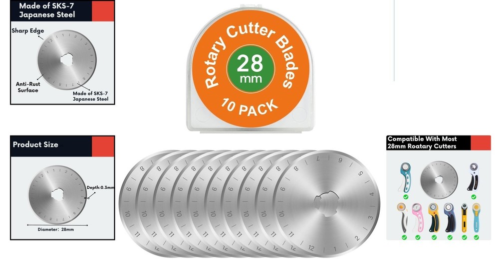 Versatile 28mm Replacement Blades for Quilting, Sewing, & Fabric Cutting