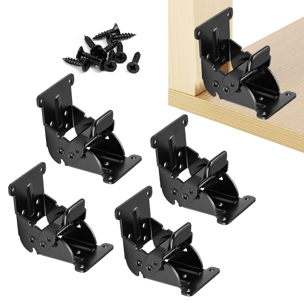 4 Pack Folding Brackets, Self-Lock Hinge with Screws for Folding Table Legs,