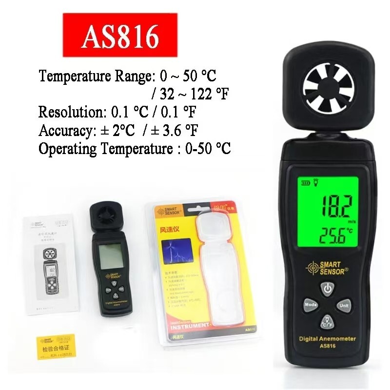 SMART SENSOR Digital Anemometer Handheld Air Wind Speed Meter Tester Backlight