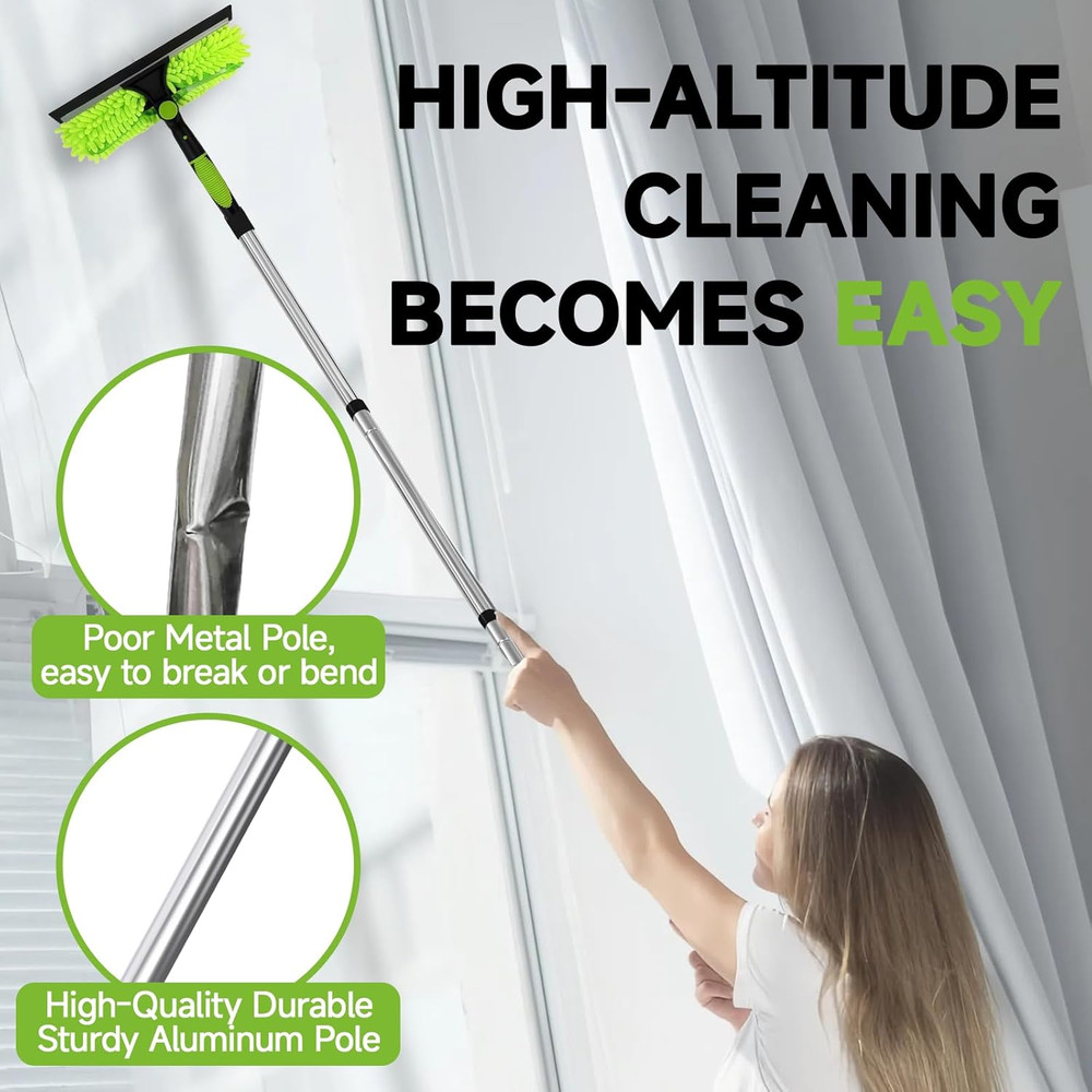 67'' Window Squeegee Cleaner Tool with Extension Pole, 2-In-1 Squeegee for Windo
