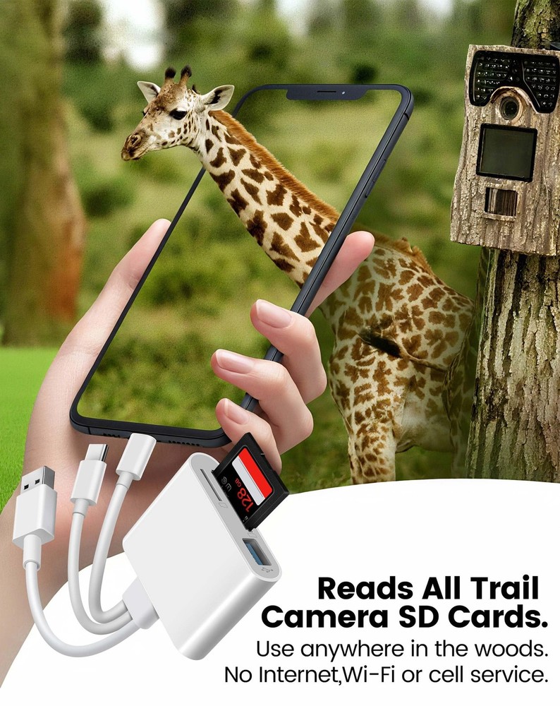 SD Card Reader for iPhone iPad Mac, Lightening & USB-C & USB-A 3 in 1 White