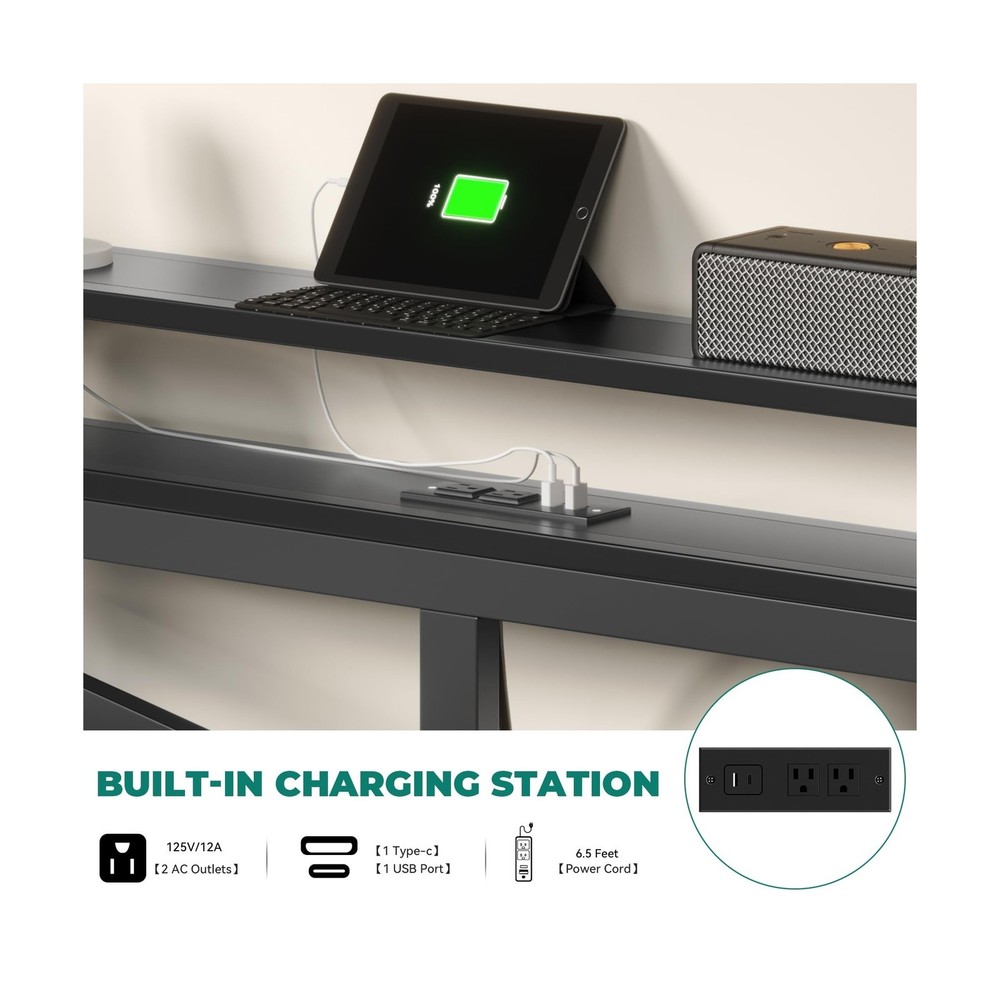 YITAHOME Full Size Floating Bed Frame with USB Charging Station Storage Headb...