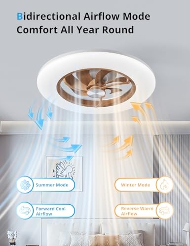 Ceiling Fan with Light, 22.4" Low Profile Ceiling Fan with Light, 6 Wind