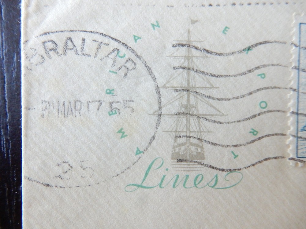 1955 Envelope Postmark Gibraltar with two different Gibraltar stamps