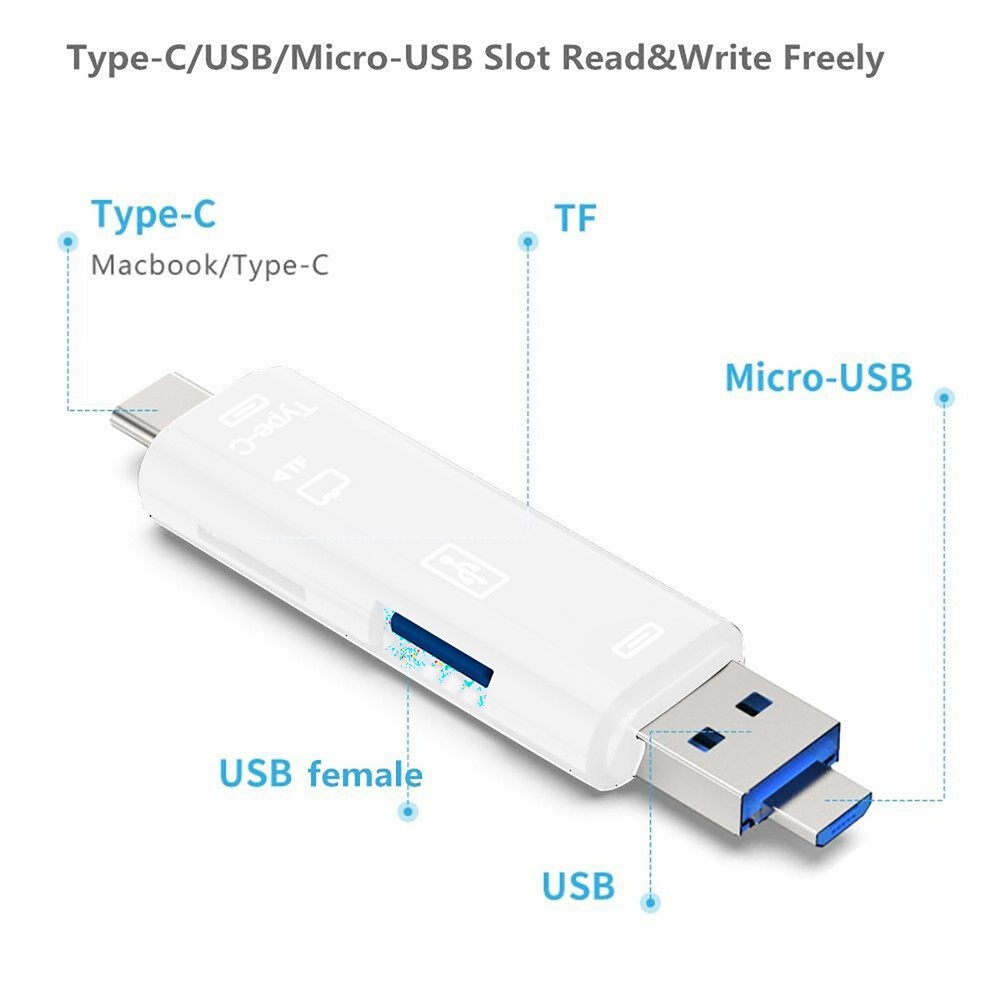 1Pc USB / USB Type C / 3.1 Micro-USB External Micro SD Card Reader OTG Adapter