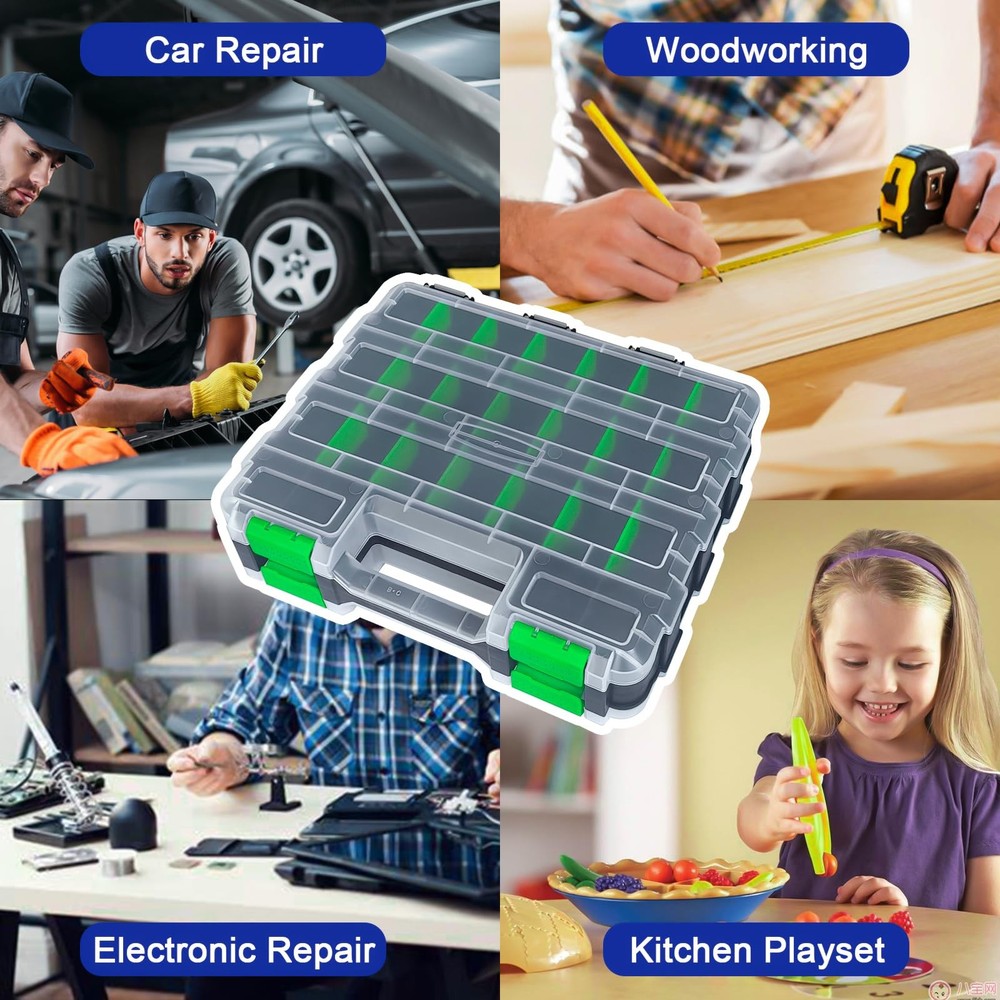 Tools Organizer Box Small Parts Storage 50-Compartment Double Side Green