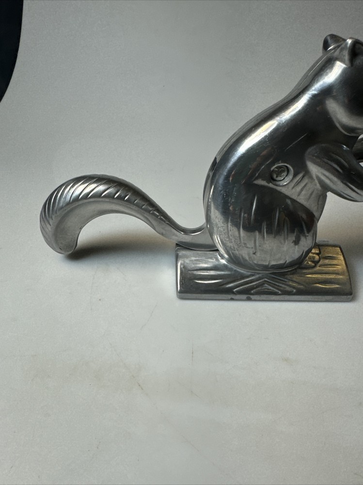 Vintage Squirrel Figural Cast Aluminum Nut Shell Cracker Long Tail Handle Retro